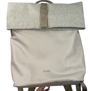 ZWEI Olli Rolltop Convertible Backpack Canvas Faux Leather Taupe Beige